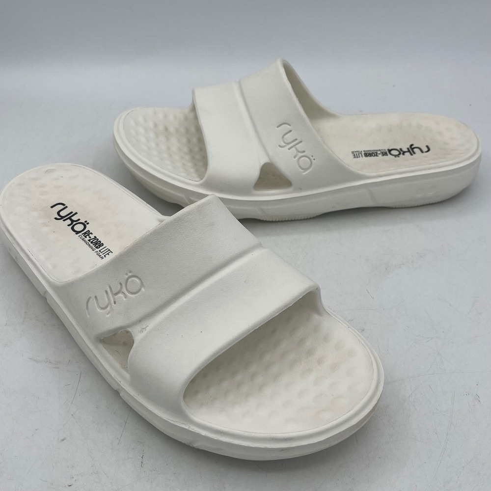 Ryka Re-Zorb Lite White Slide Sandals Womens Size 8 Cushioned Foam Slip On Shoes